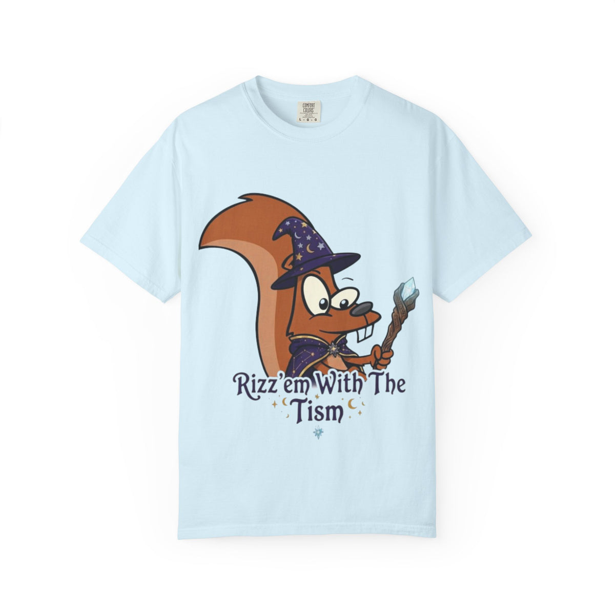 Wizard Squirrel Adult T-Shirt — "Rizz 'em With The Tism" Cute Magic Cartoon Tee