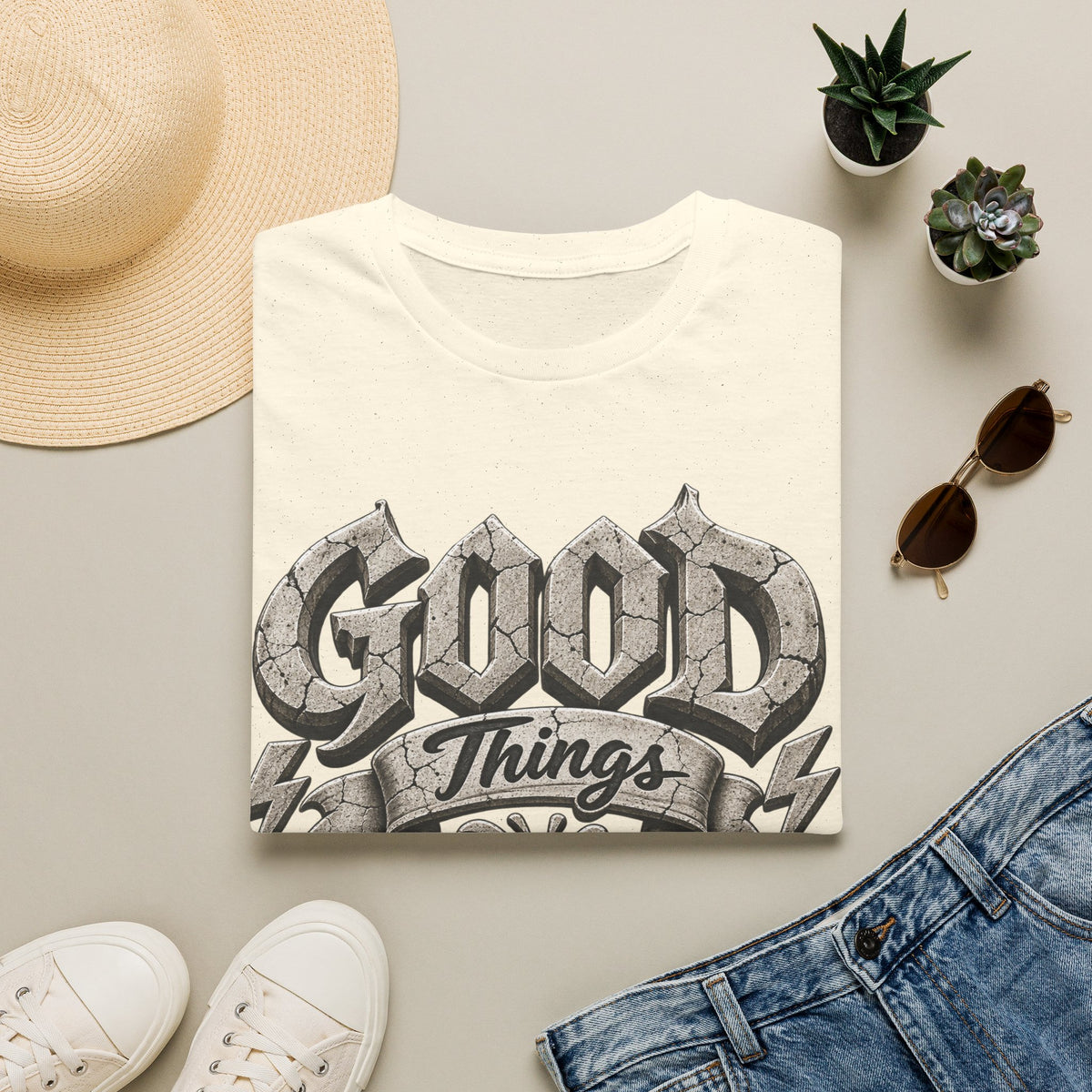 Adult T-Shirt — 'Good Things Take Time' Vintage Script Graphic Tee