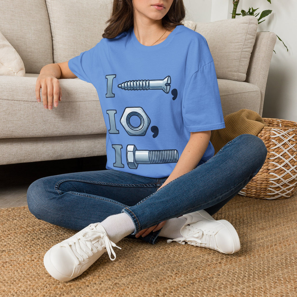 Screw, Nut & Bolt Graphic Adult T-Shirt — I (screw), I (nut), I (bolt) Novelty Tee