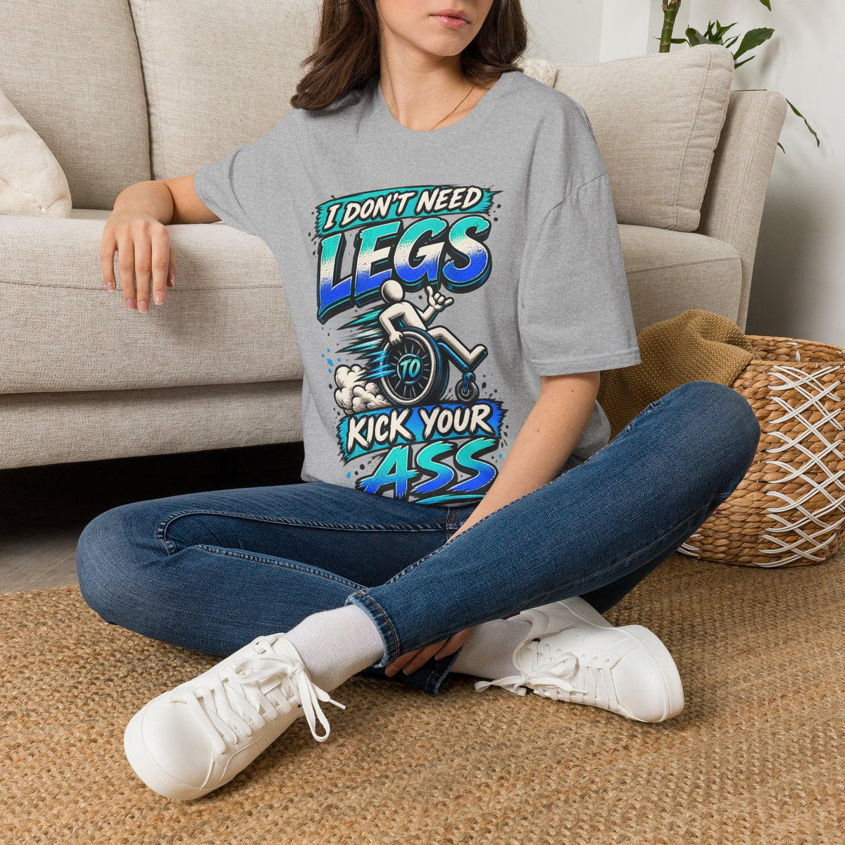 I Don't Need Legs to Kick Your Ass Adult T-Shirt — Funny Wheelchair Disability Pride Tee