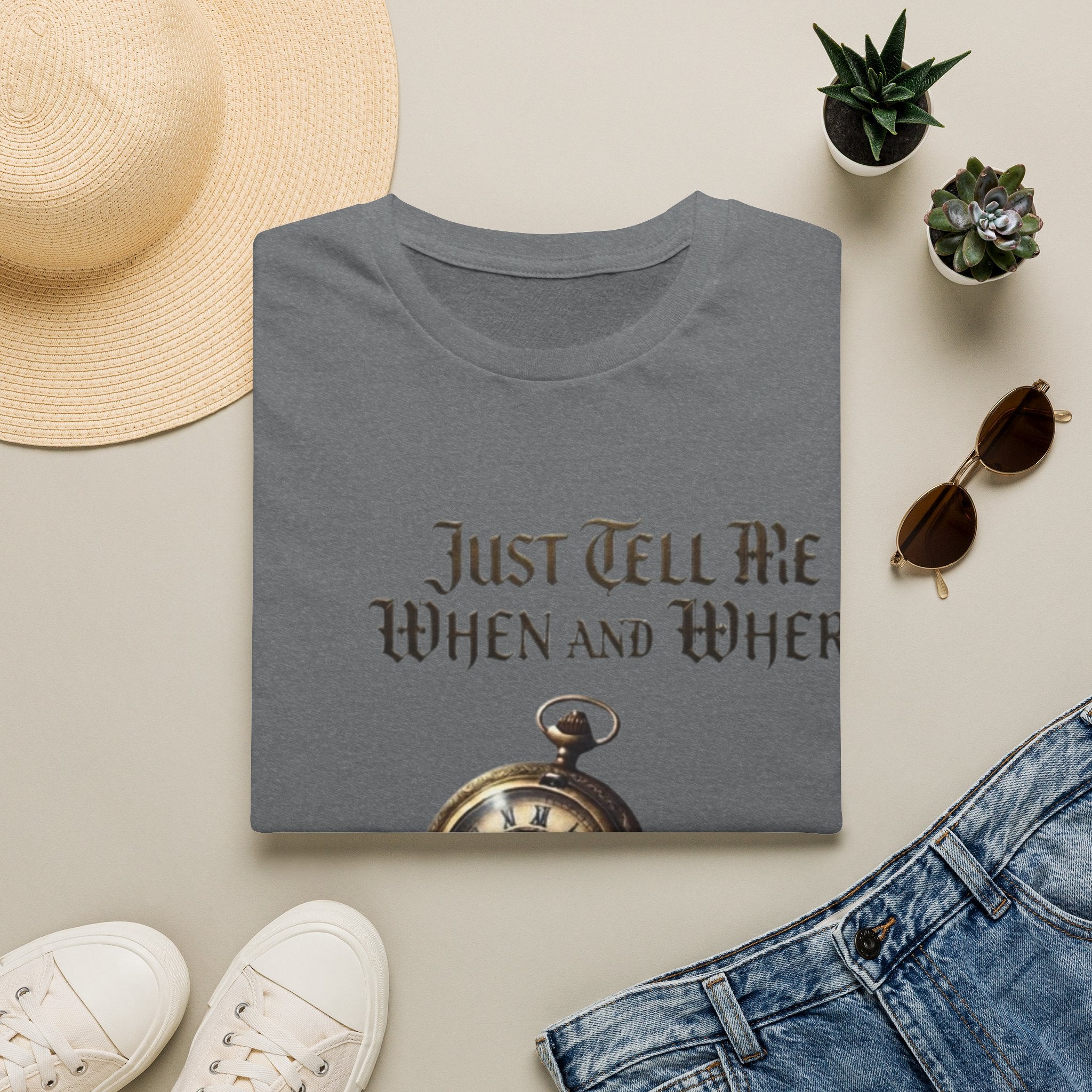 Pocket Watch Adult T-Shirt — "Just Tell Me When and Where" Vintage Timepiece Tee
