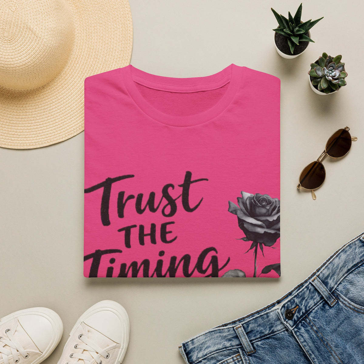 Trust the Timing of Your Life Adult T-Shirt – Inspirational Floral Tee