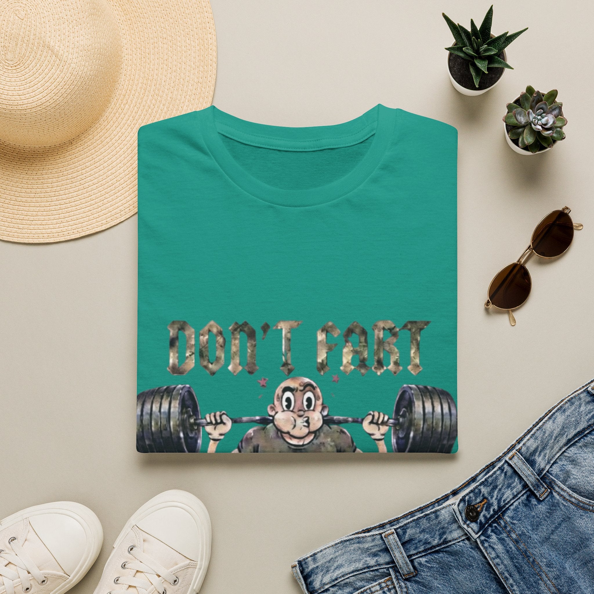 Don't Fart Weightlifting  Adult T‑Shirt — Funny Gym Workout Tee