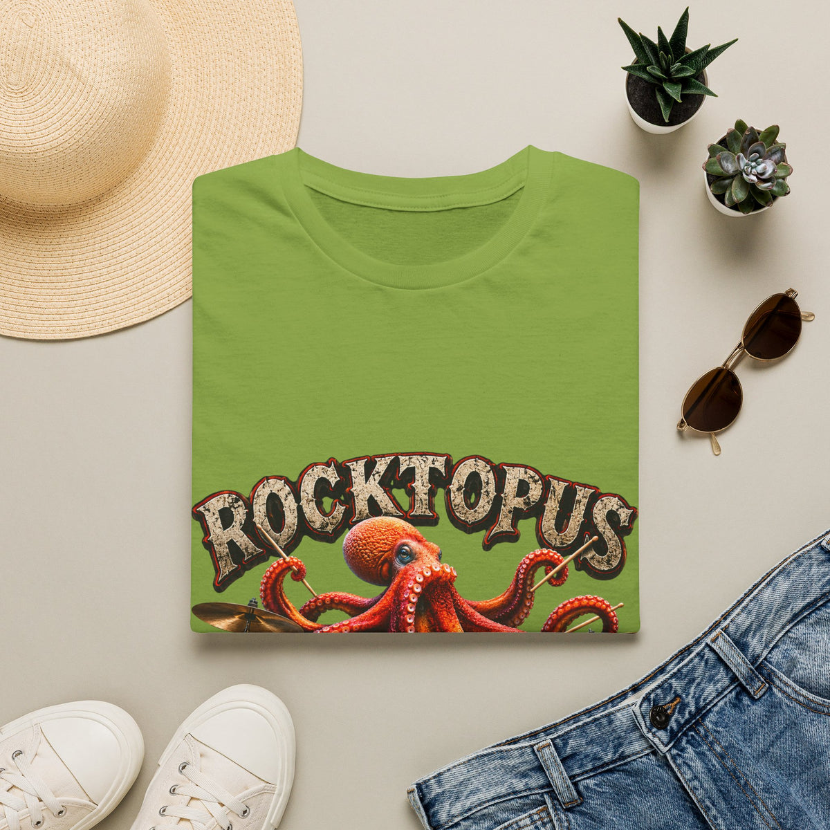 Rocktopus Drummer Adult T-Shirt — Octopus Band Vintage Rock Tee