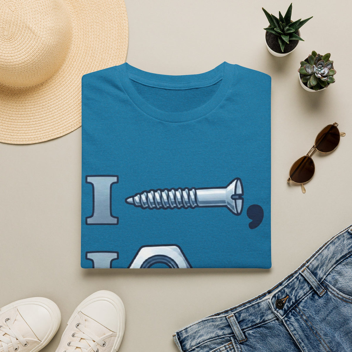Screw, Nut & Bolt Graphic Adult T-Shirt — I (screw), I (nut), I (bolt) Novelty Tee