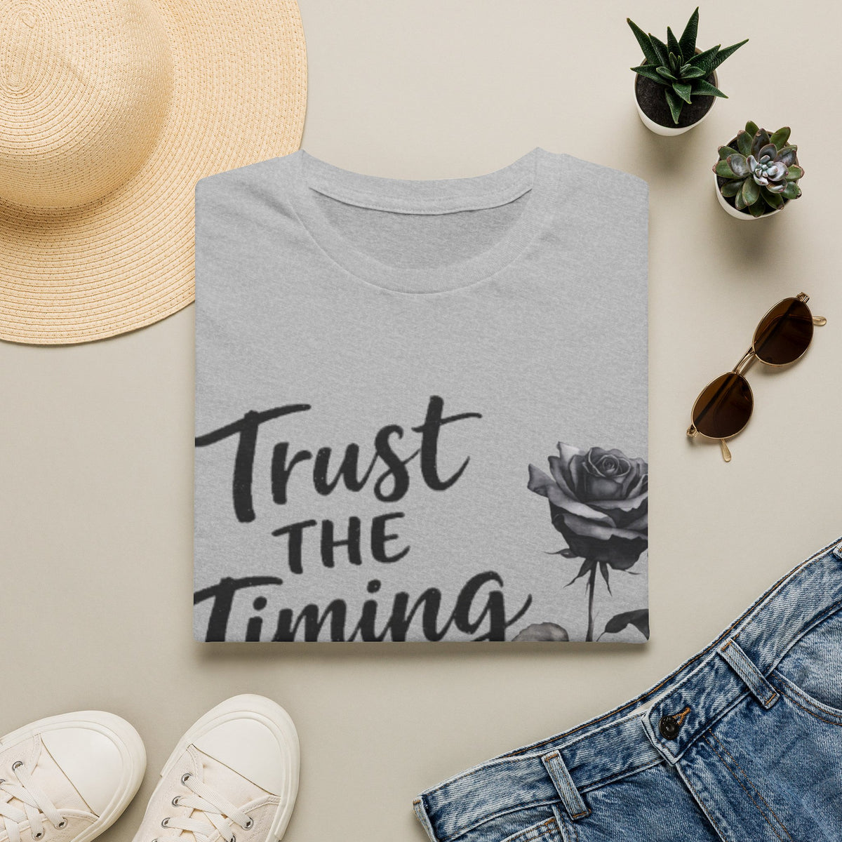 Trust the Timing of Your Life Adult T-Shirt – Inspirational Floral Tee
