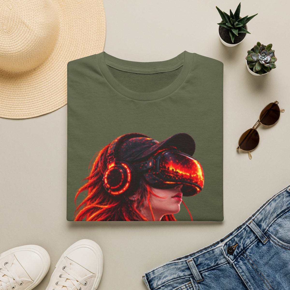 VR Girl Graphic Adult T-Shirt — Neon Cyberpunk Virtual Reality Tee