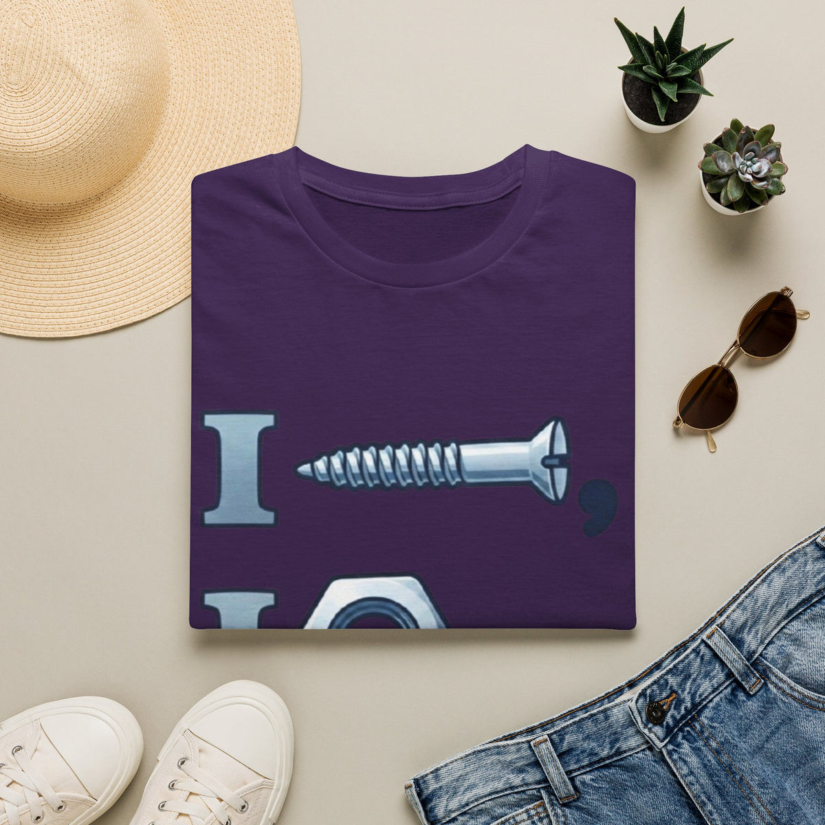 Screw, Nut & Bolt Graphic Adult T-Shirt — I (screw), I (nut), I (bolt) Novelty Tee