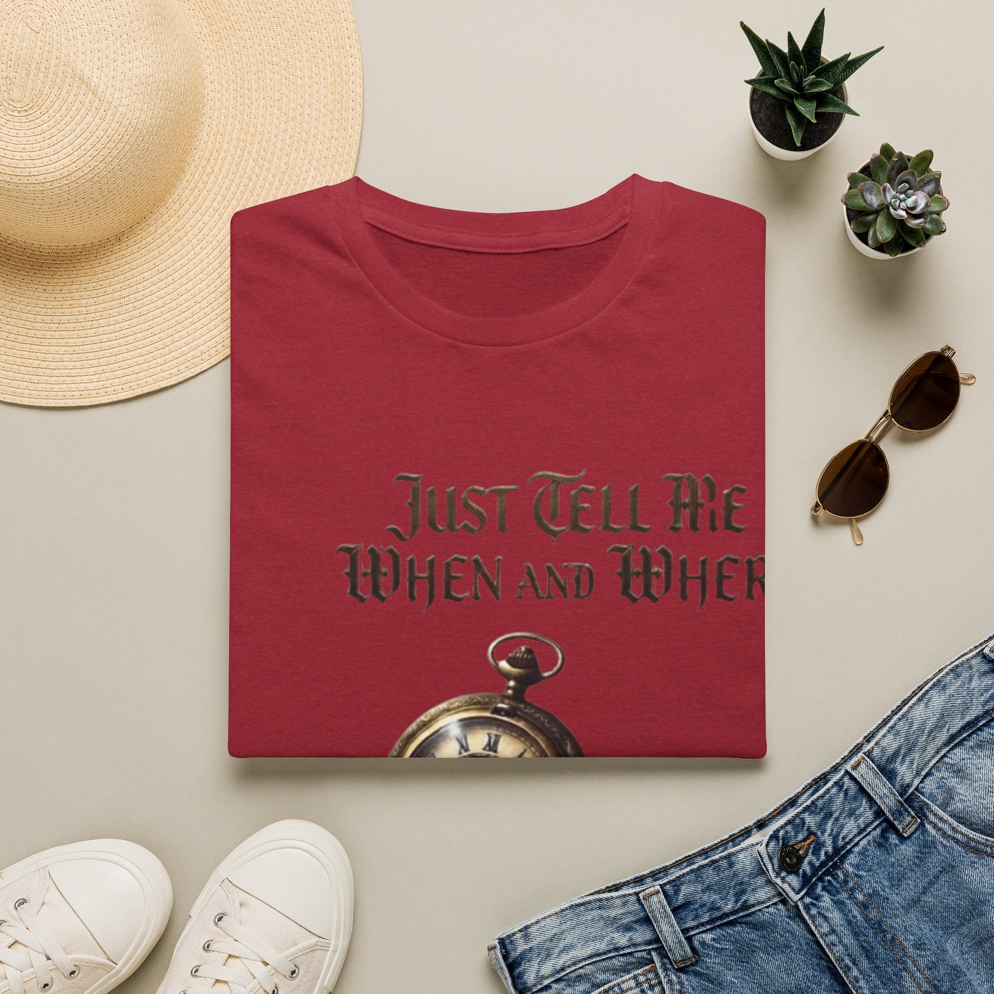Pocket Watch Adult T-Shirt — "Just Tell Me When and Where" Vintage Timepiece Tee