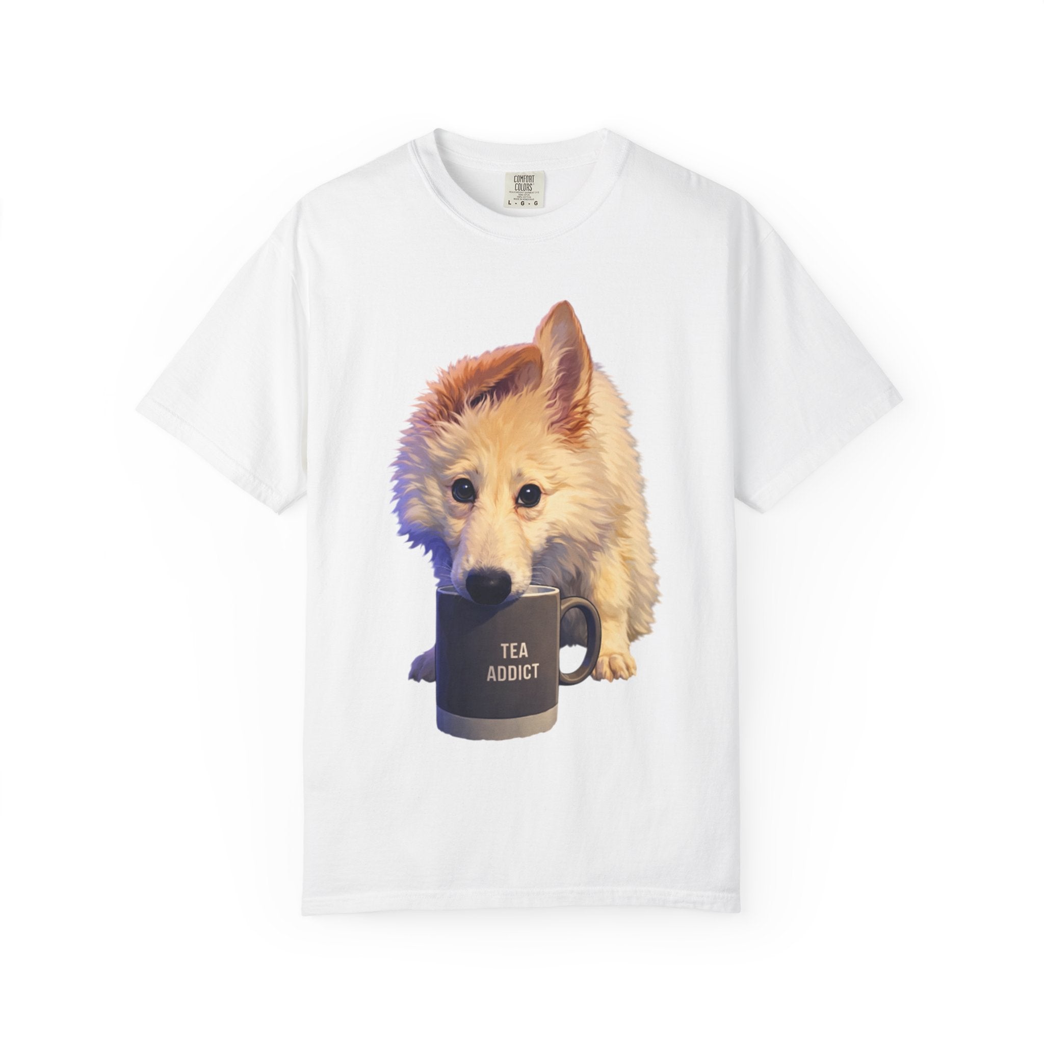 Tea Addict Puppy tee | Tyra Illustration Adult T-Shirt