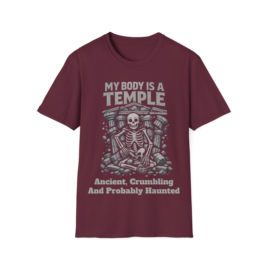 Temple Skeleton Adult T-Shirt — "My Body Is a Temple" Vintage Gothic Tee