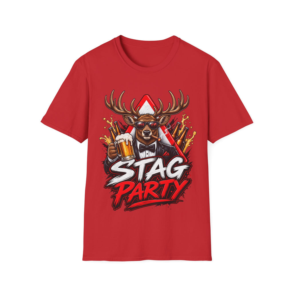 Stag Party Adult T-Shirt — Funny Beer-Drinking Deer Graphic Tee for Bachelor Parties