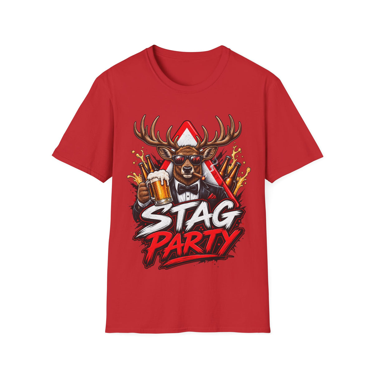 Stag Party Adult T-Shirt — Funny Beer-Drinking Deer Graphic Tee for Bachelor Parties