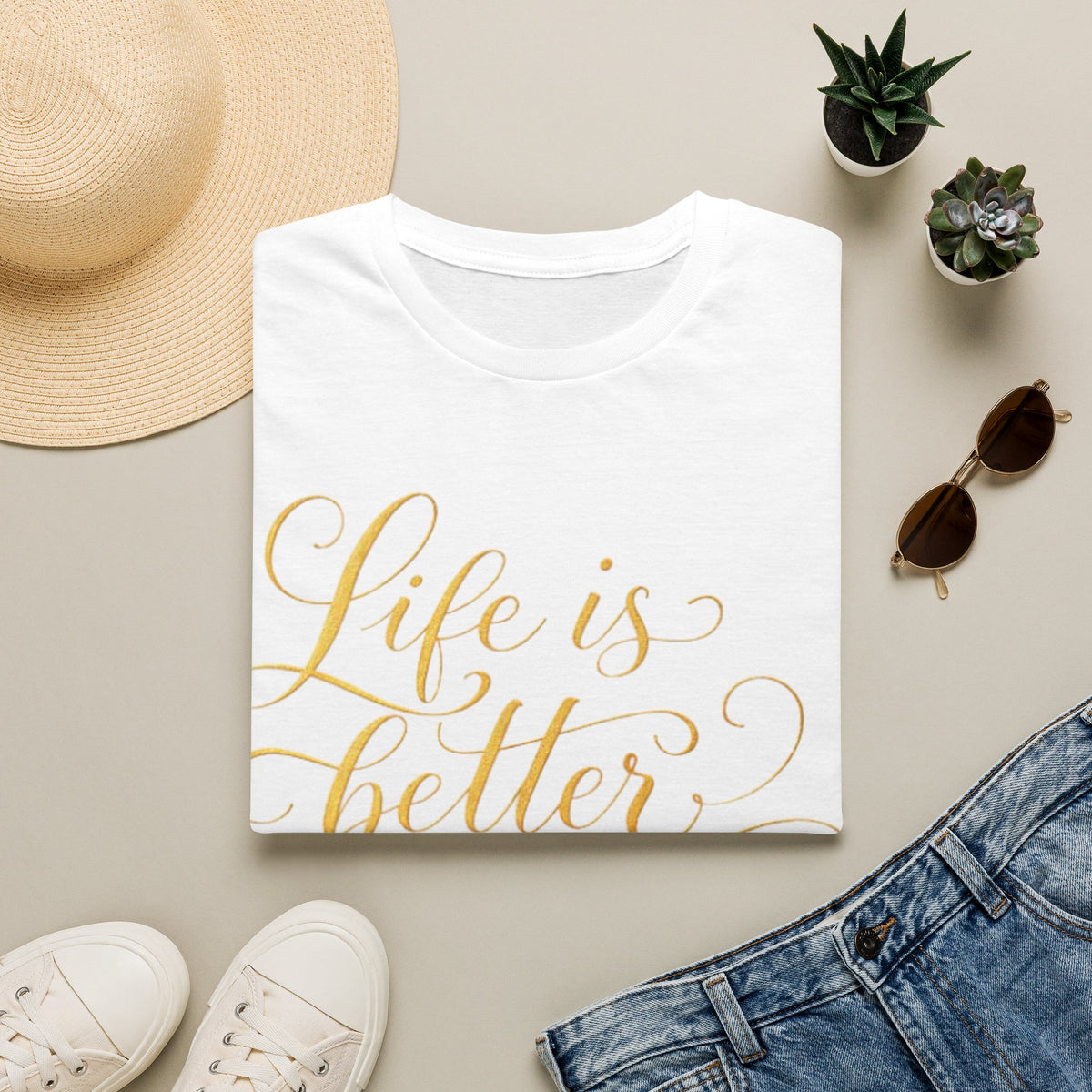Adult T-Shirt — "Life is Better with Friends" Gold Script Tee