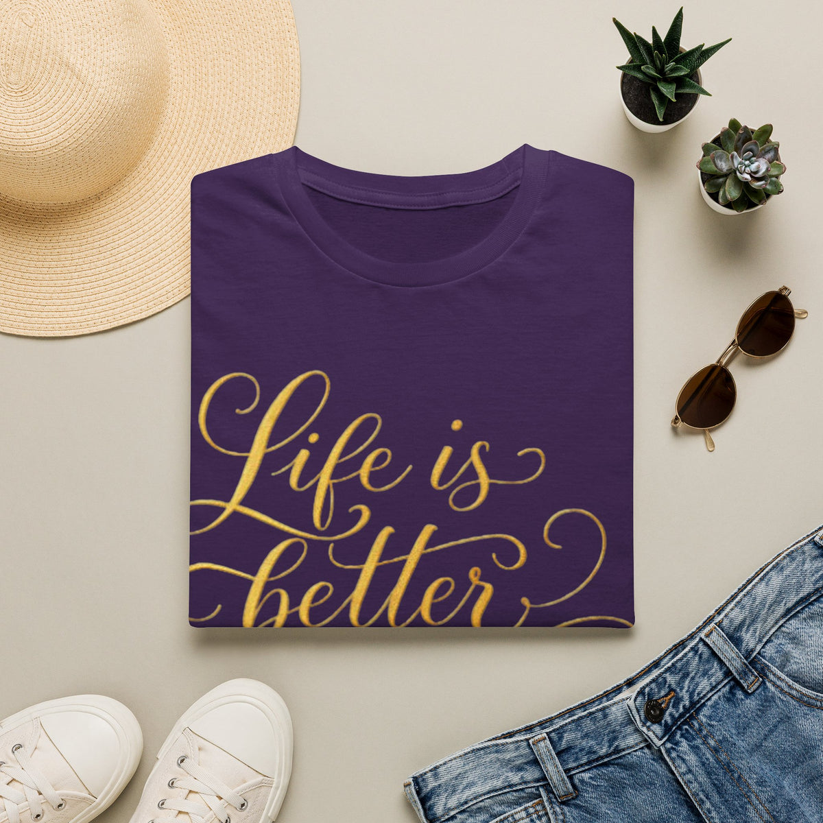 Adult T-Shirt — "Life is Better with Friends" Gold Script Tee