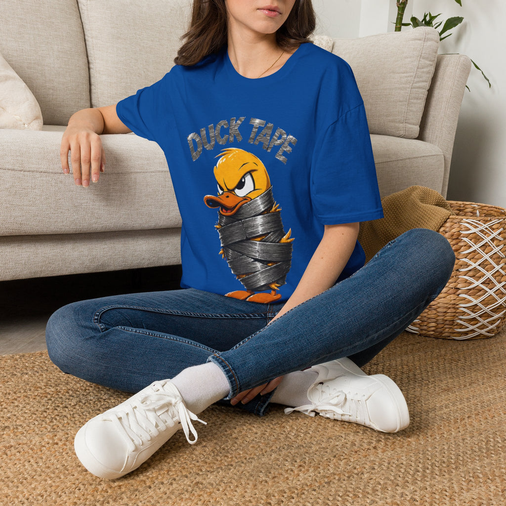 Duck Tape Adult T-Shirt — Funny Angry Duck Wrapped in Duct Tape Graphic Tee