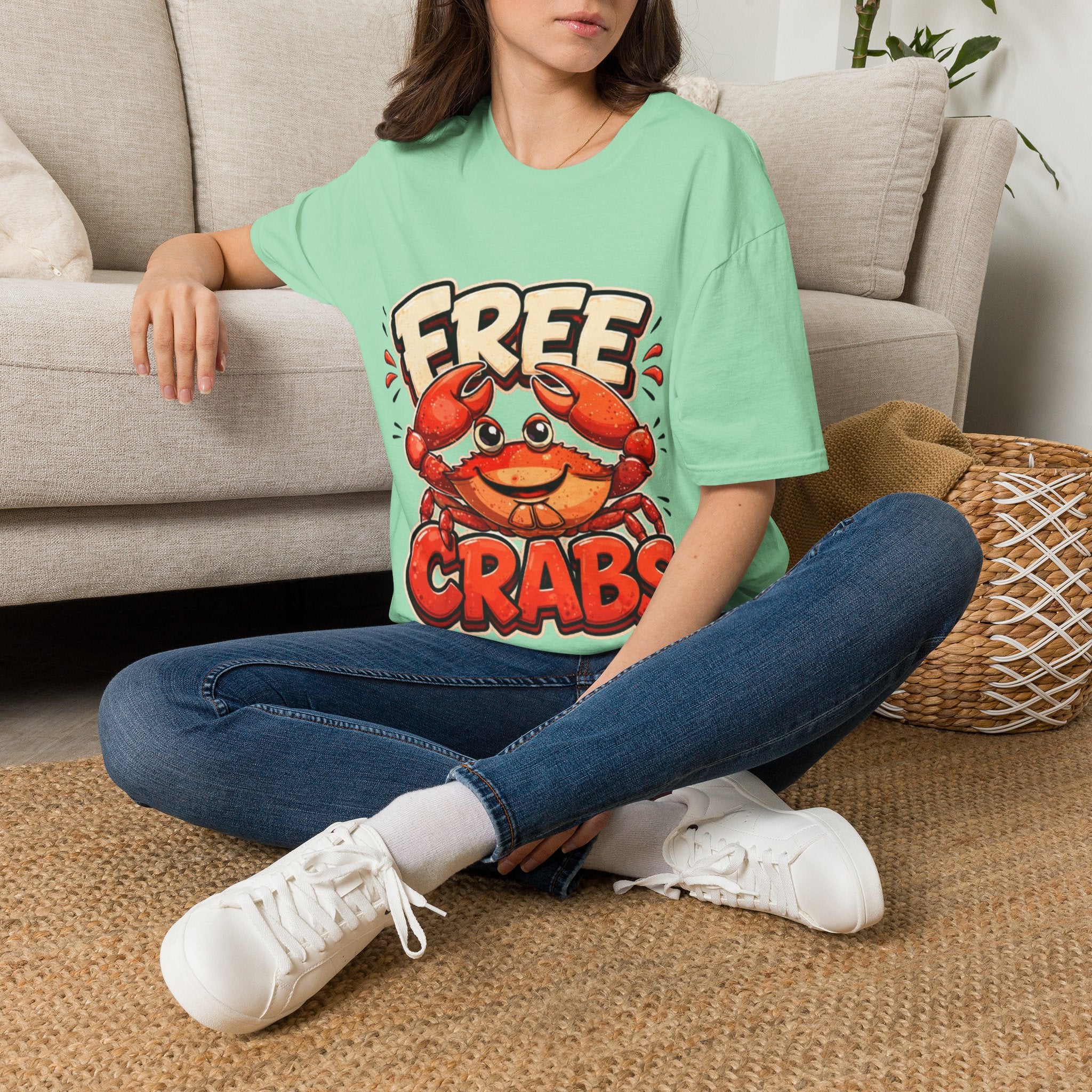 Free Crabs Adult T-Shirt — Funny Seafood Beach Graphic Tee