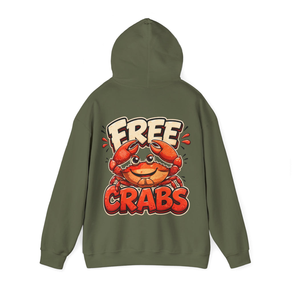 Adult Hoodie — Cute 'Free Crabs' Cartoon Crab Graphic Pullover