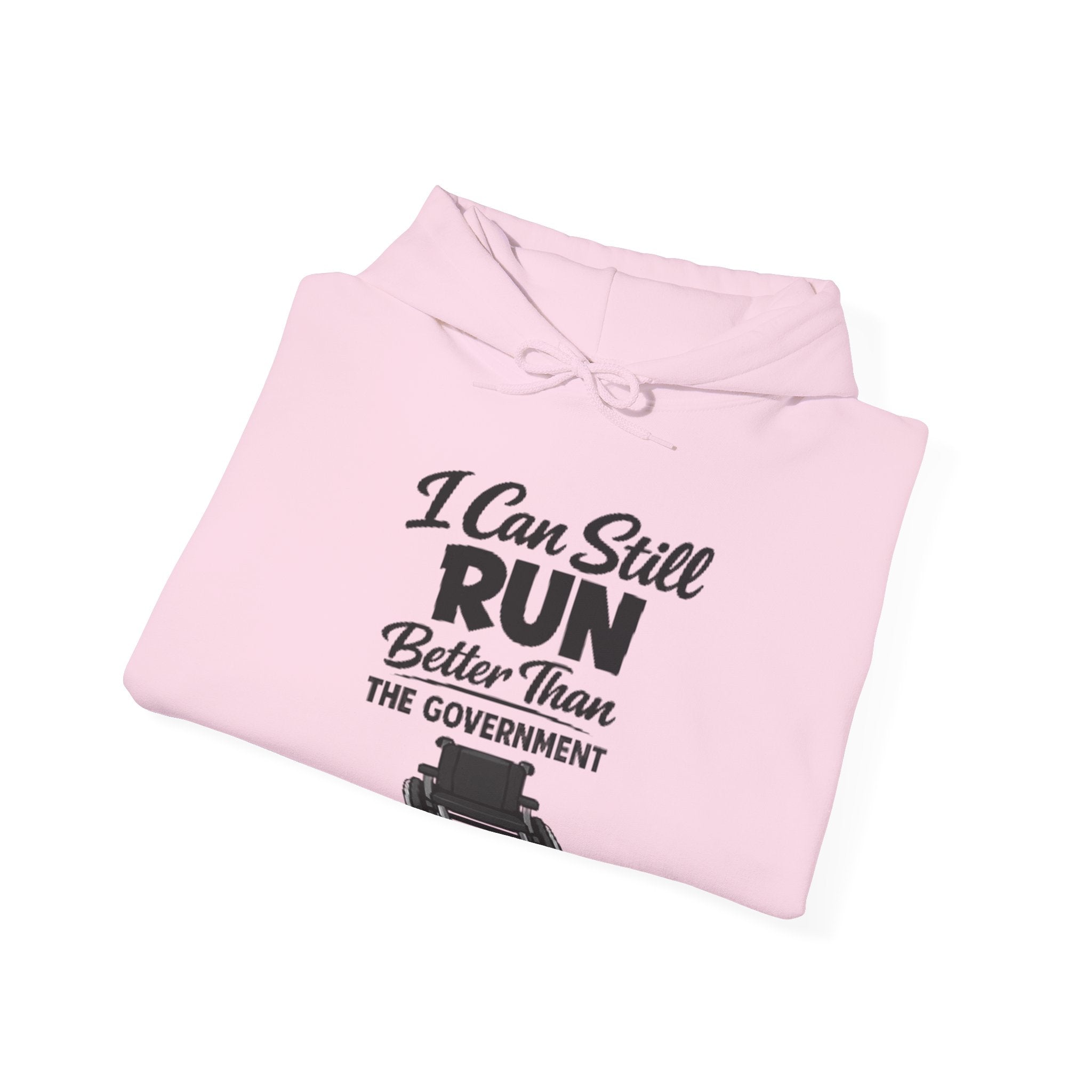 Adult Hoodie — "I Can Still Run Better Than The Government" Lawn Mower Funny Political Sweatshirt