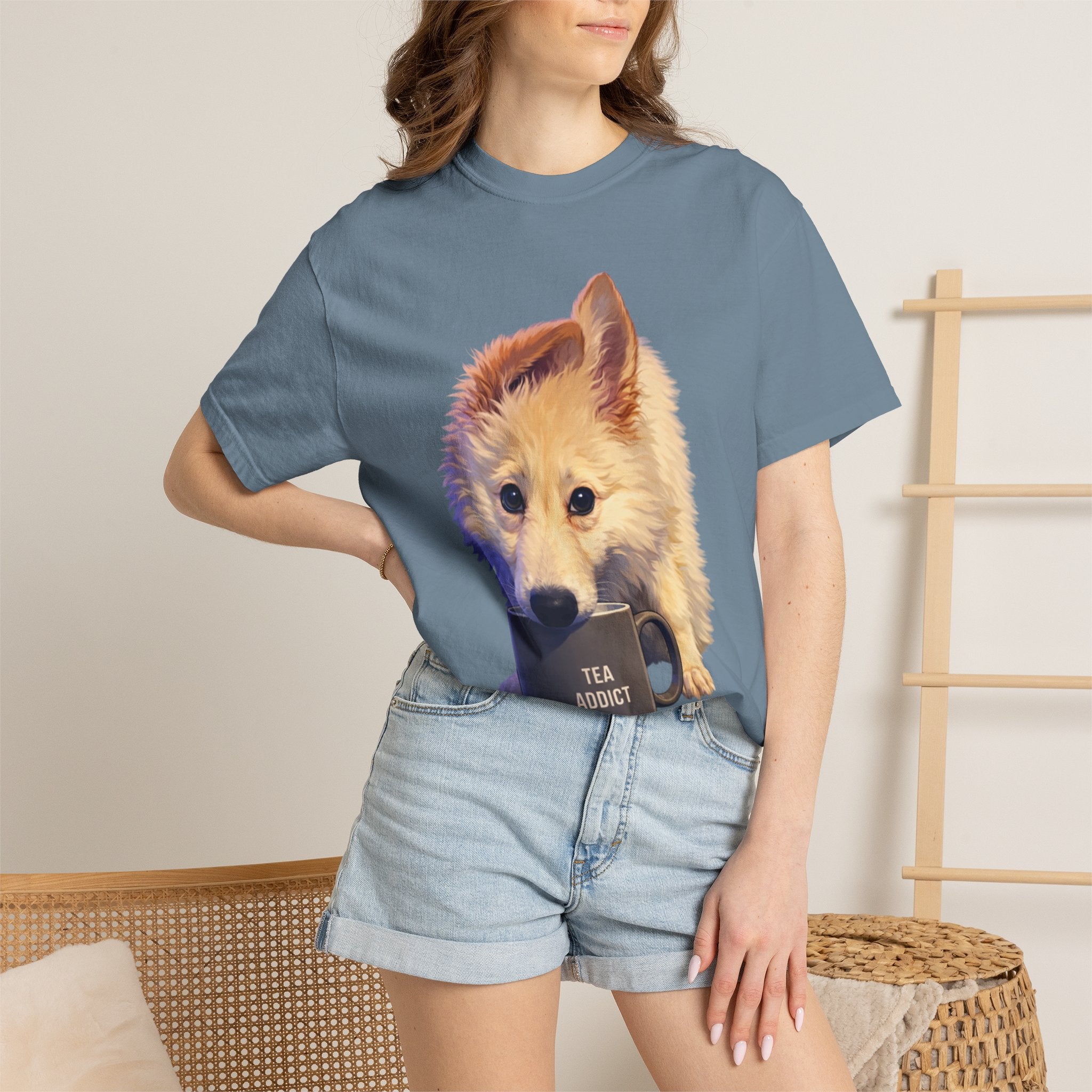 Tea Addict Puppy tee | Tyra Illustration Adult T-Shirt