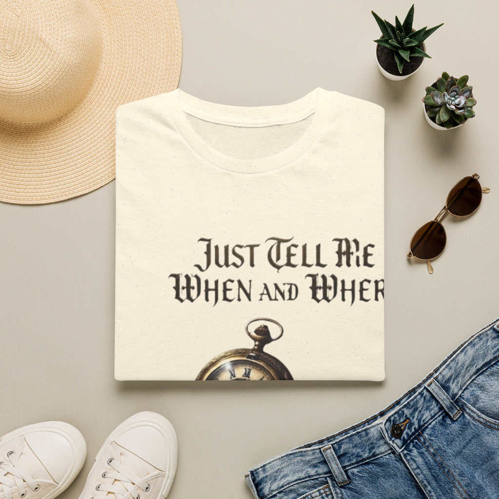 Pocket Watch Adult T-Shirt — "Just Tell Me When and Where" Vintage Timepiece Tee