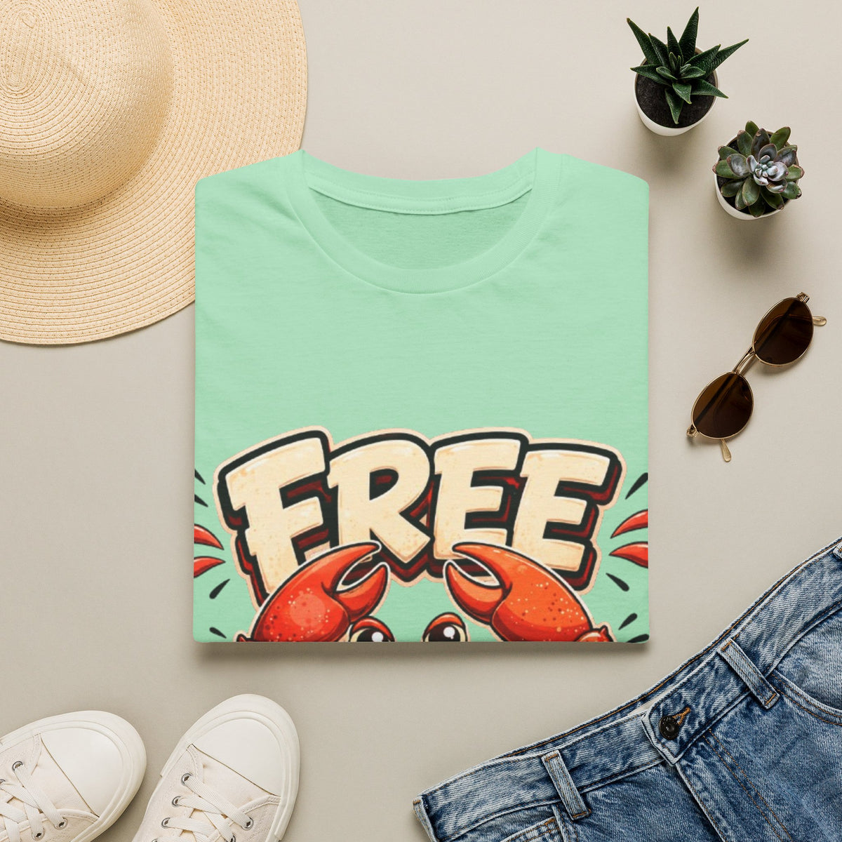 Free Crabs Adult T-Shirt — Funny Seafood Beach Graphic Tee