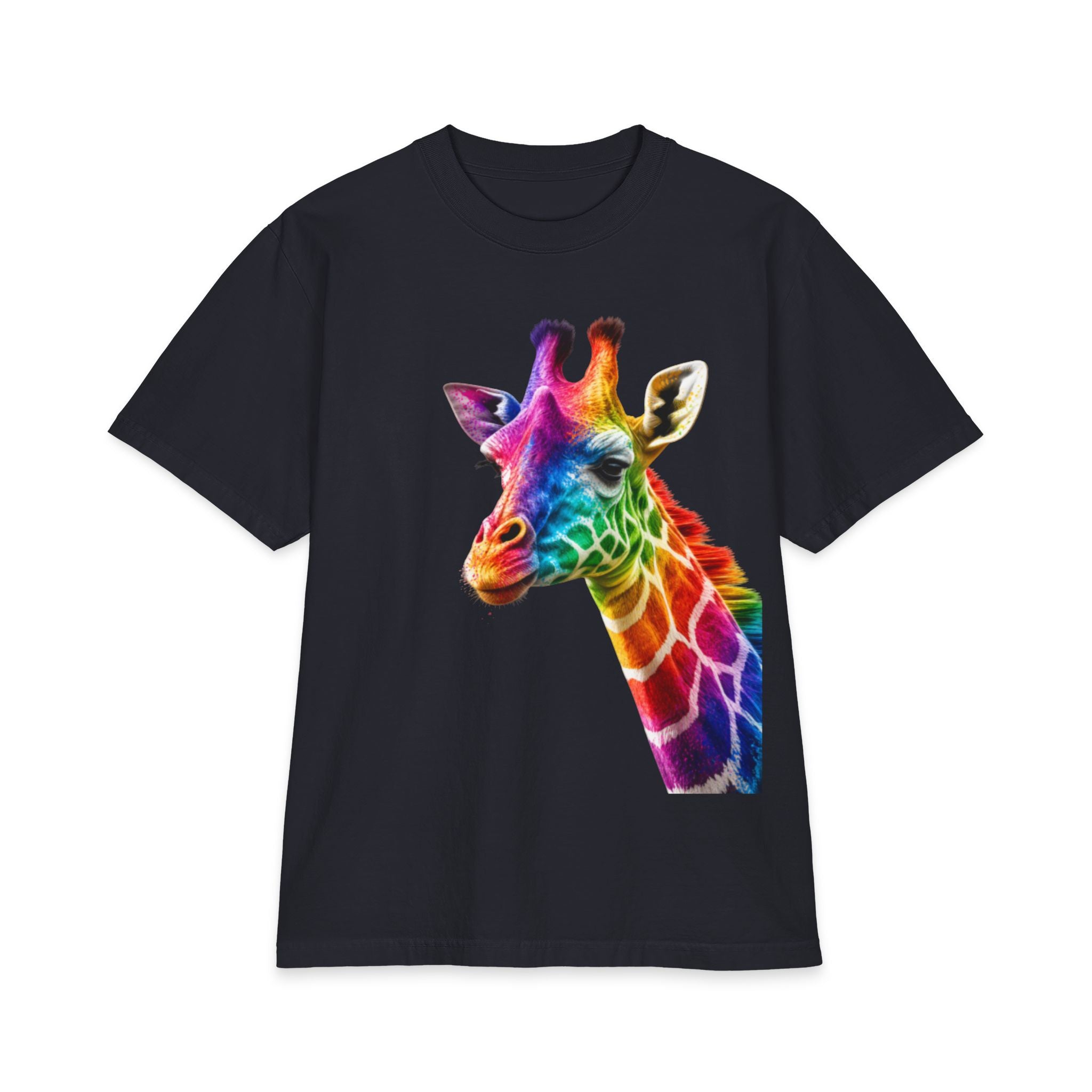 Rainbow Watercolor Giraffe Adults T-Shirt | Colorful Animal Print Tee