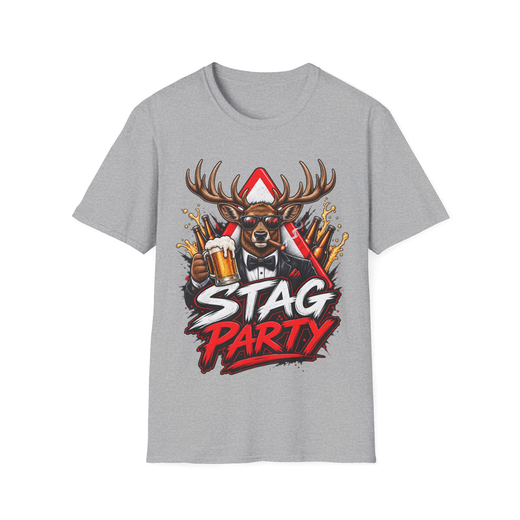 Stag Party Adult T-Shirt — Funny Beer-Drinking Deer Graphic Tee for Bachelor Parties