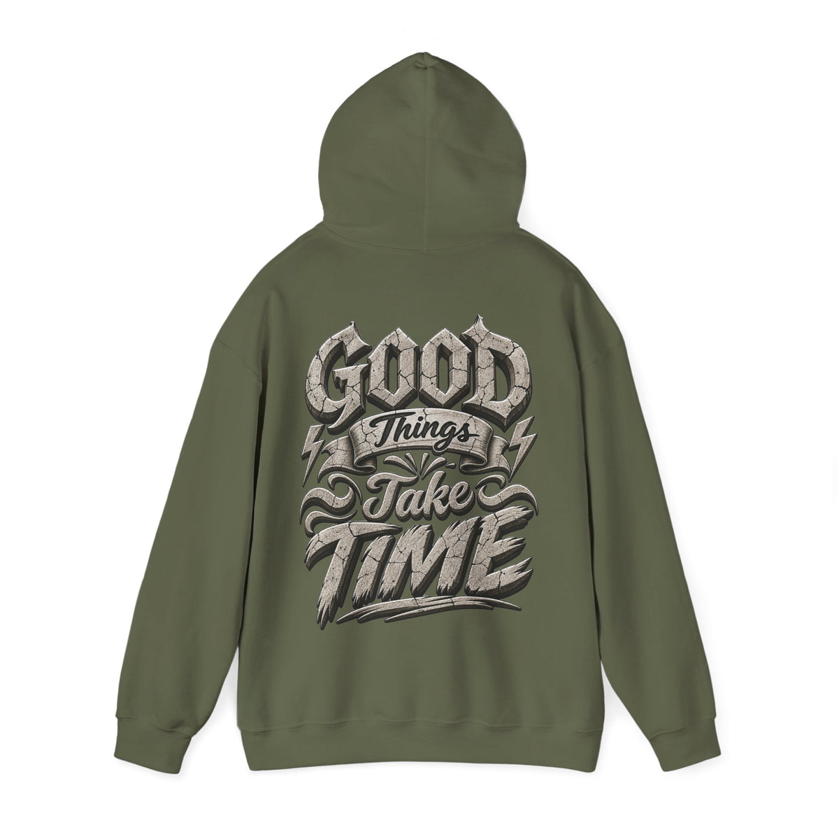 Good Things Take Time Adult Hoodie — Motivational Graphic Back Print