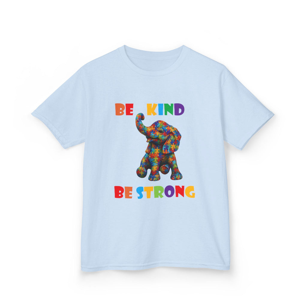 Colorful Patchwork Elephant Be Kind Be Strong Kids Tee | Rainbow Animal Shirt