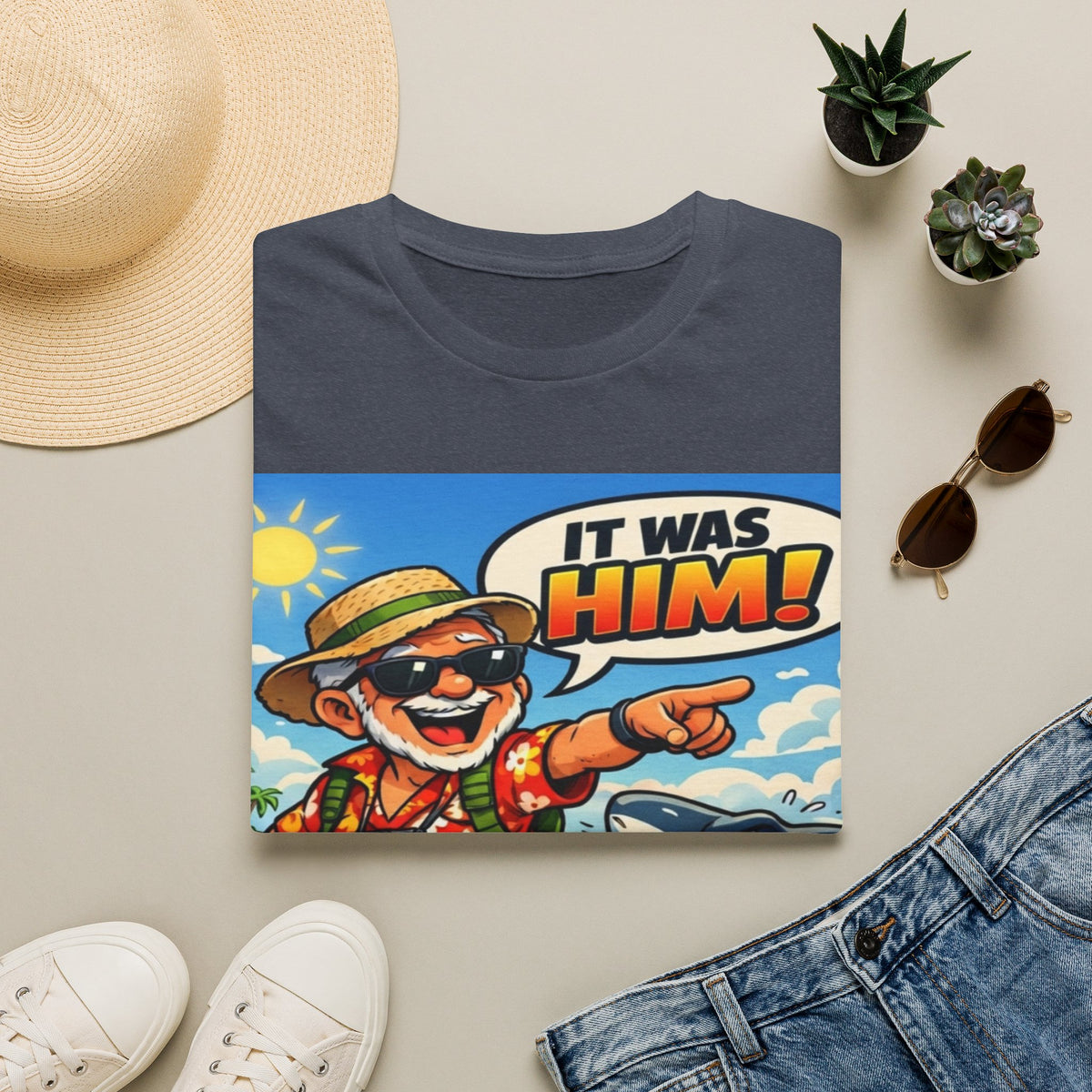 Adult T-Shirt — Retro Vacation Shark 'It Was Him!' Graphic Tee