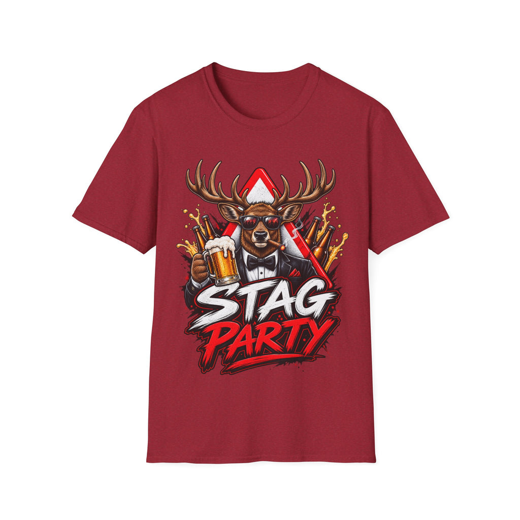 Stag Party Adult T-Shirt — Funny Beer-Drinking Deer Graphic Tee for Bachelor Parties
