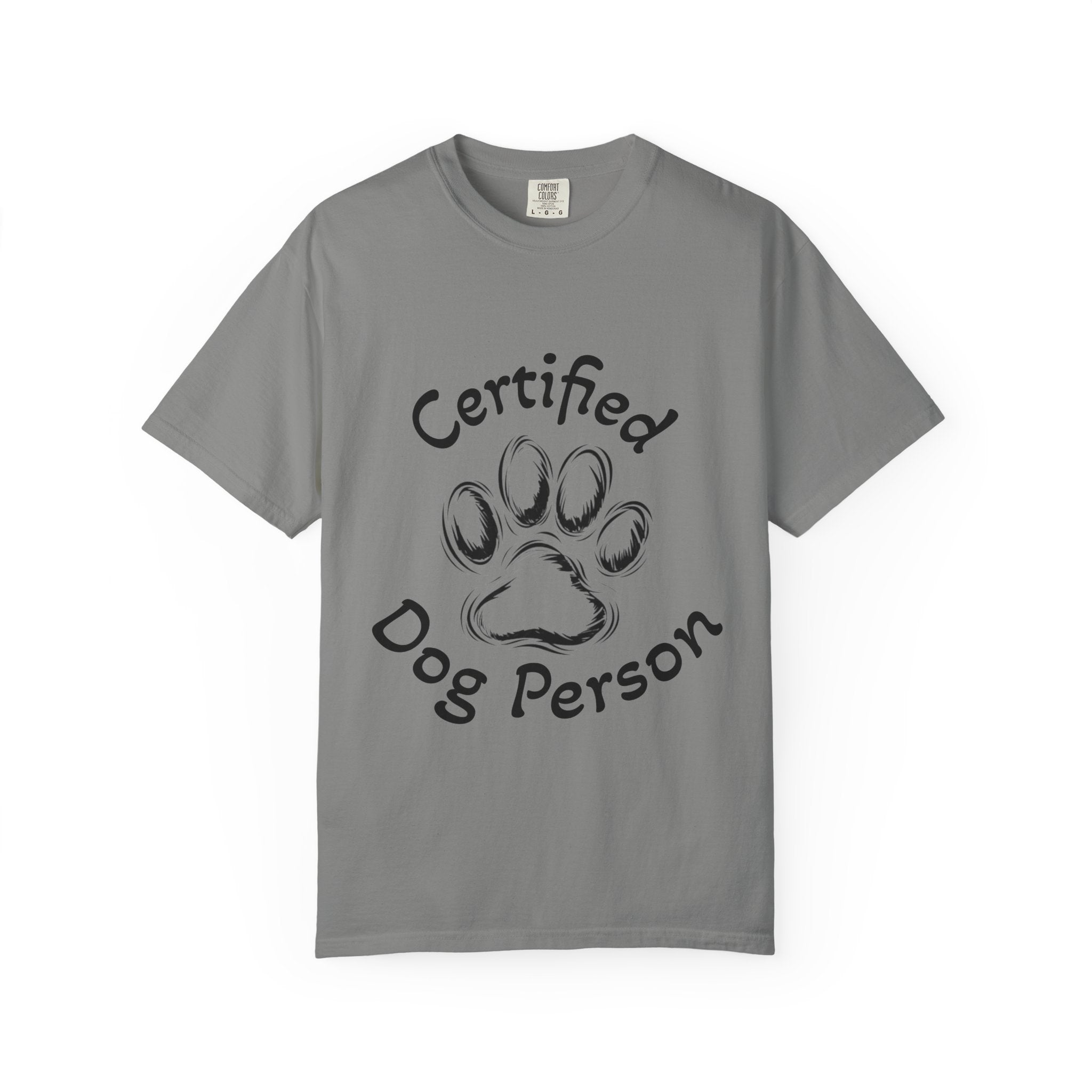 Certified Dog Person Adult T-Shirt — Paw Print Graphic Tee for Dog Lovers