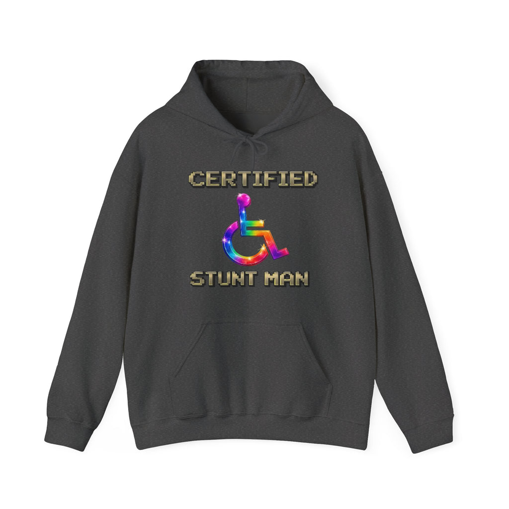 Adult Hoodie - "Certified Stunt Man" Rainbow Wheelchair Hoodie
