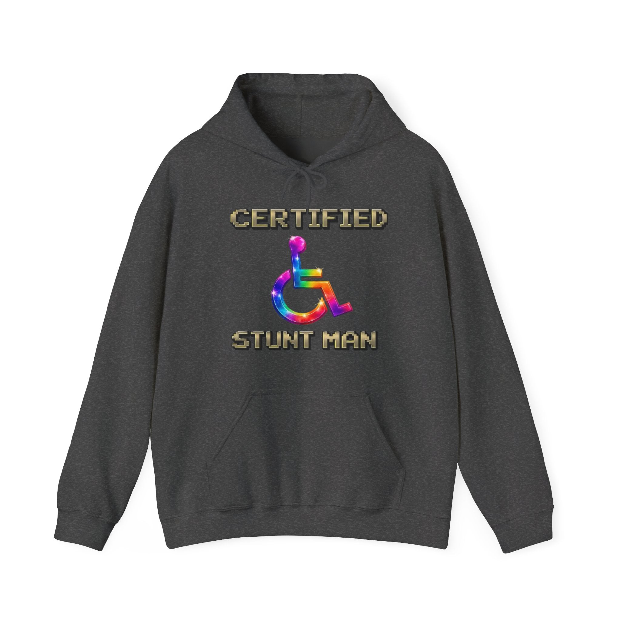 Adult Hoodie - "Certified Stunt Man" Rainbow Wheelchair Hoodie