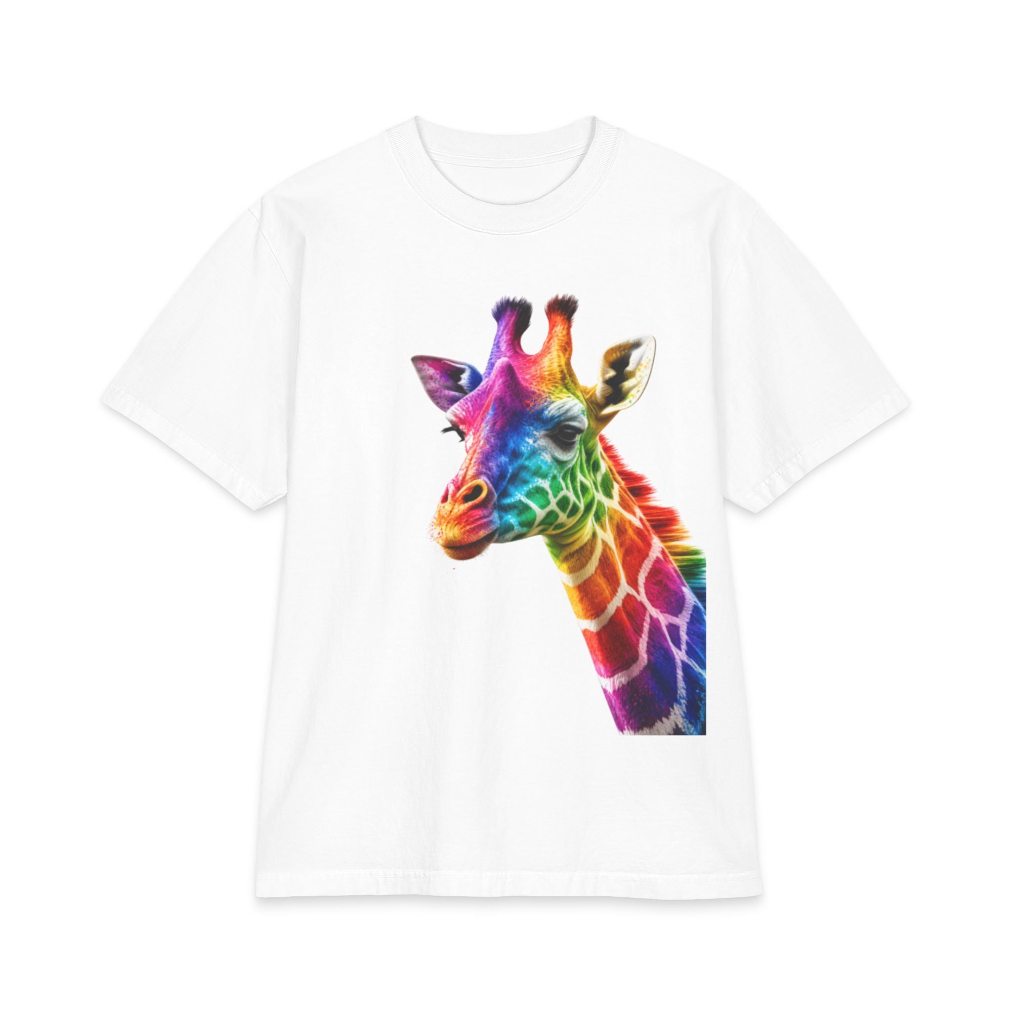 Rainbow Watercolor Giraffe Adults T-Shirt | Colorful Animal Print Tee