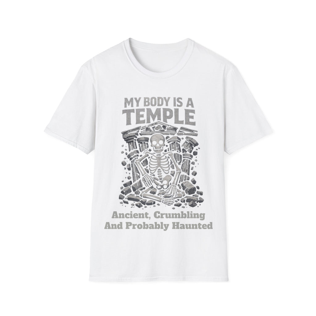 Temple Skeleton Adult T-Shirt — "My Body Is a Temple" Vintage Gothic Tee