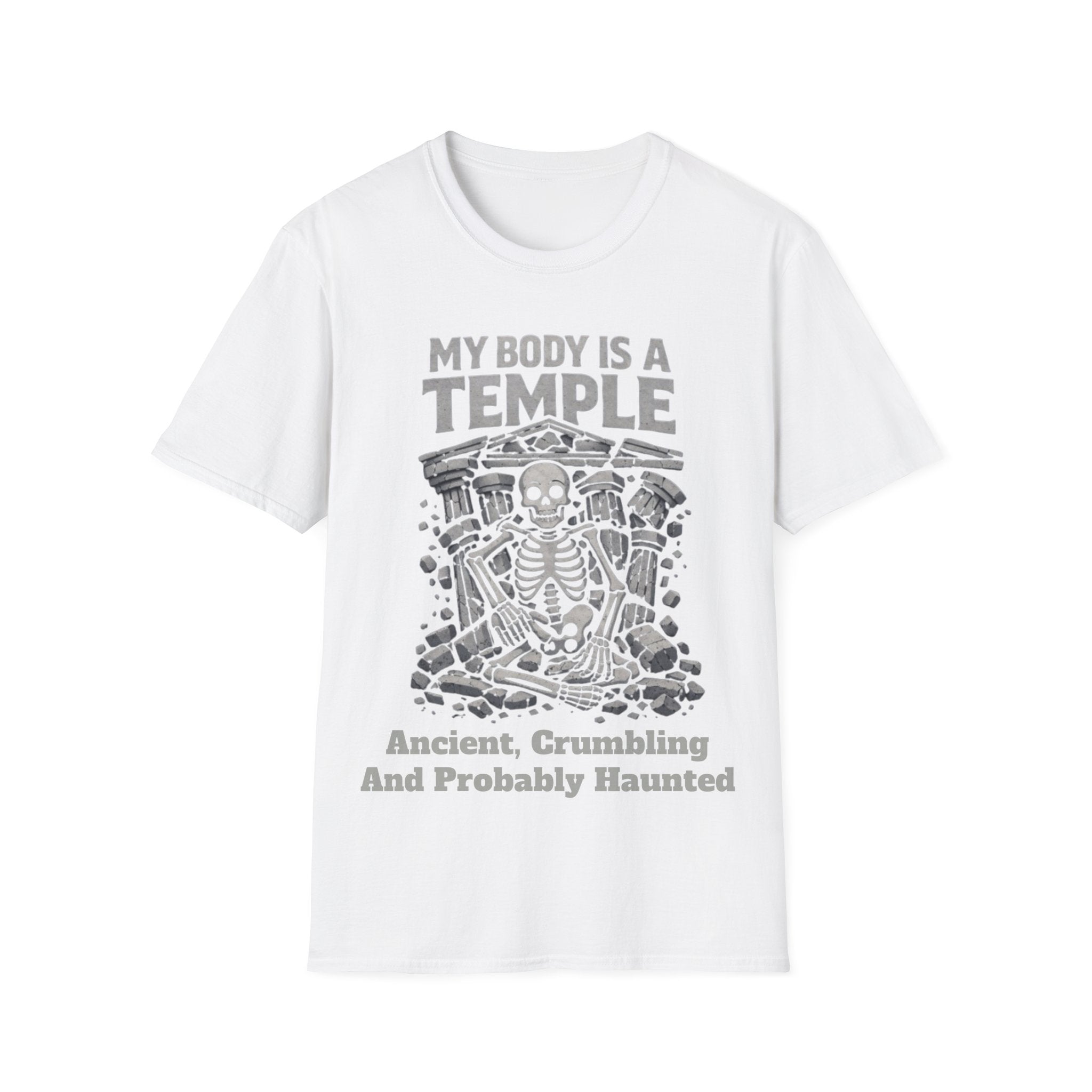 Temple Skeleton Adult T-Shirt — "My Body Is a Temple" Vintage Gothic Tee