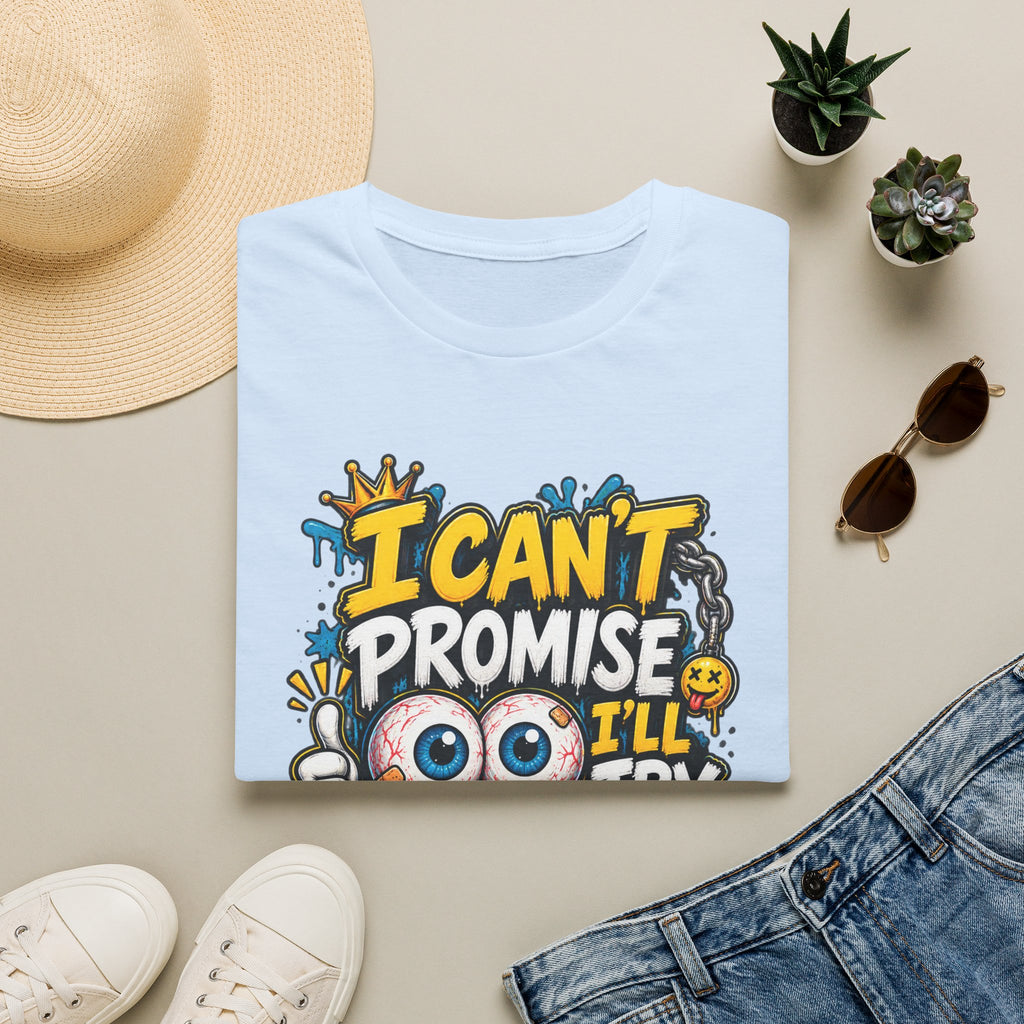 I Can't Promise I'll Try Graphic Adult T-Shirt — Funny Motivational Casual Tee