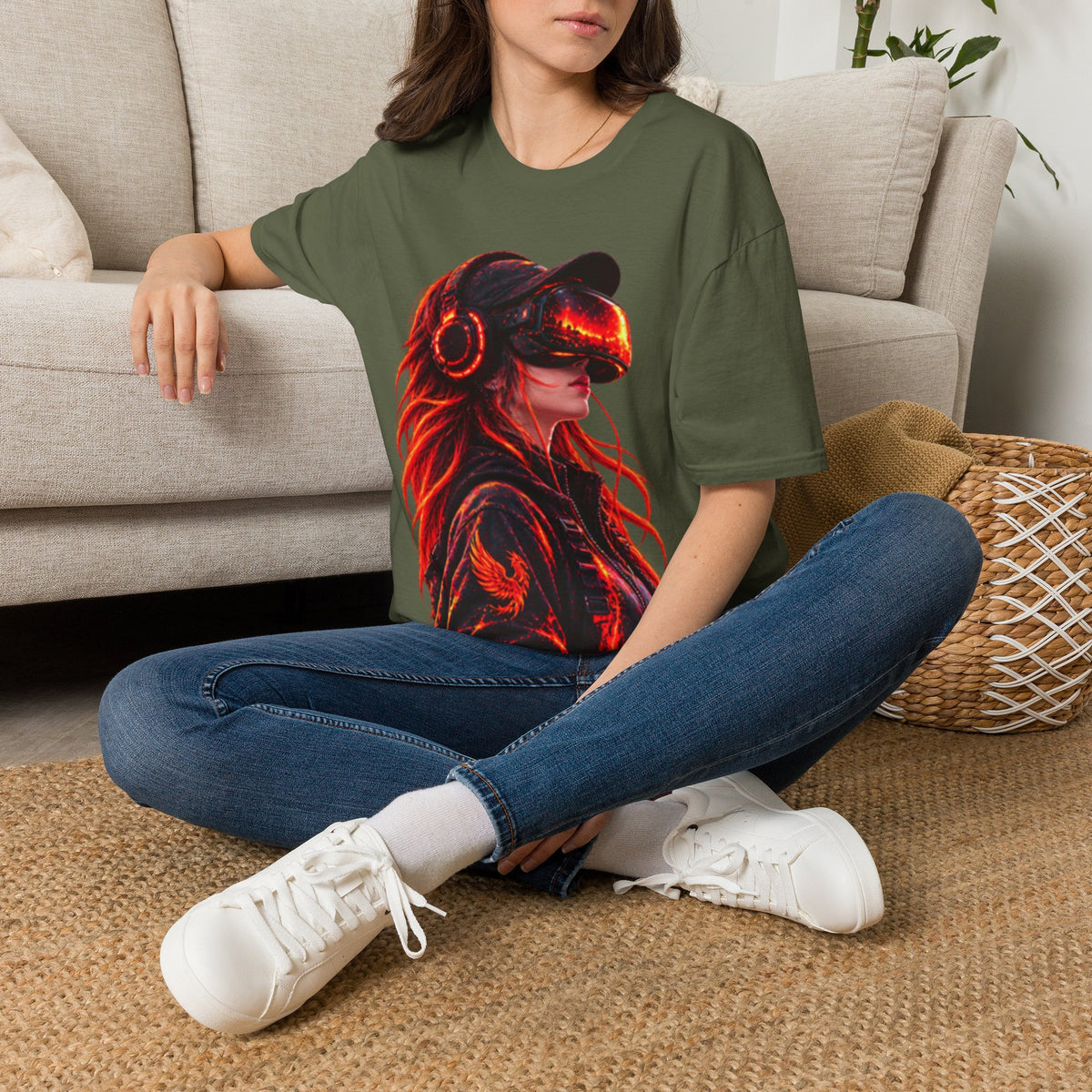 VR Girl Graphic Adult T-Shirt — Neon Cyberpunk Virtual Reality Tee