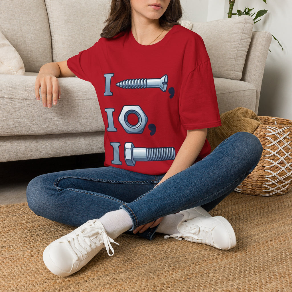 Screw, Nut & Bolt Graphic Adult T-Shirt — I (screw), I (nut), I (bolt) Novelty Tee