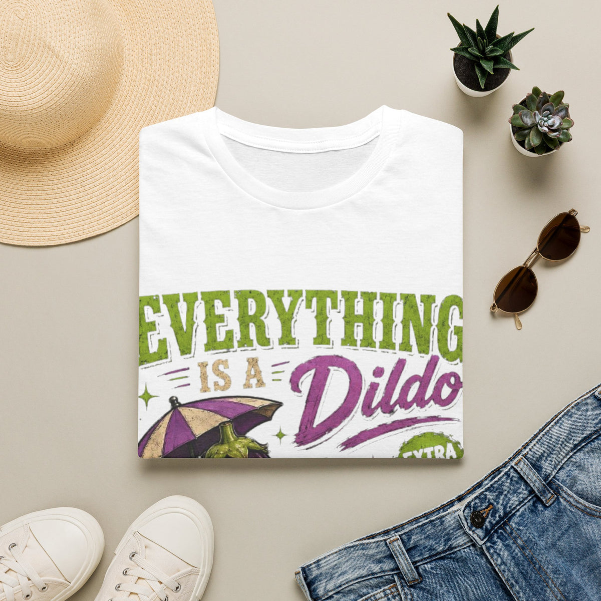 Graphic Adult T‑Shirt — "Everything Is a Dildo" Humorous Eggplant Design