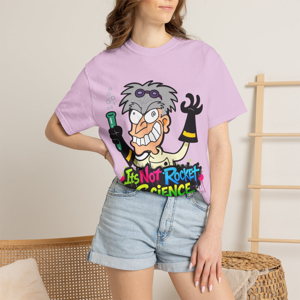 Science Cartoon  Adult T-Shirt — "It's Not Rocket Science" Lab Mad Scientist Tee