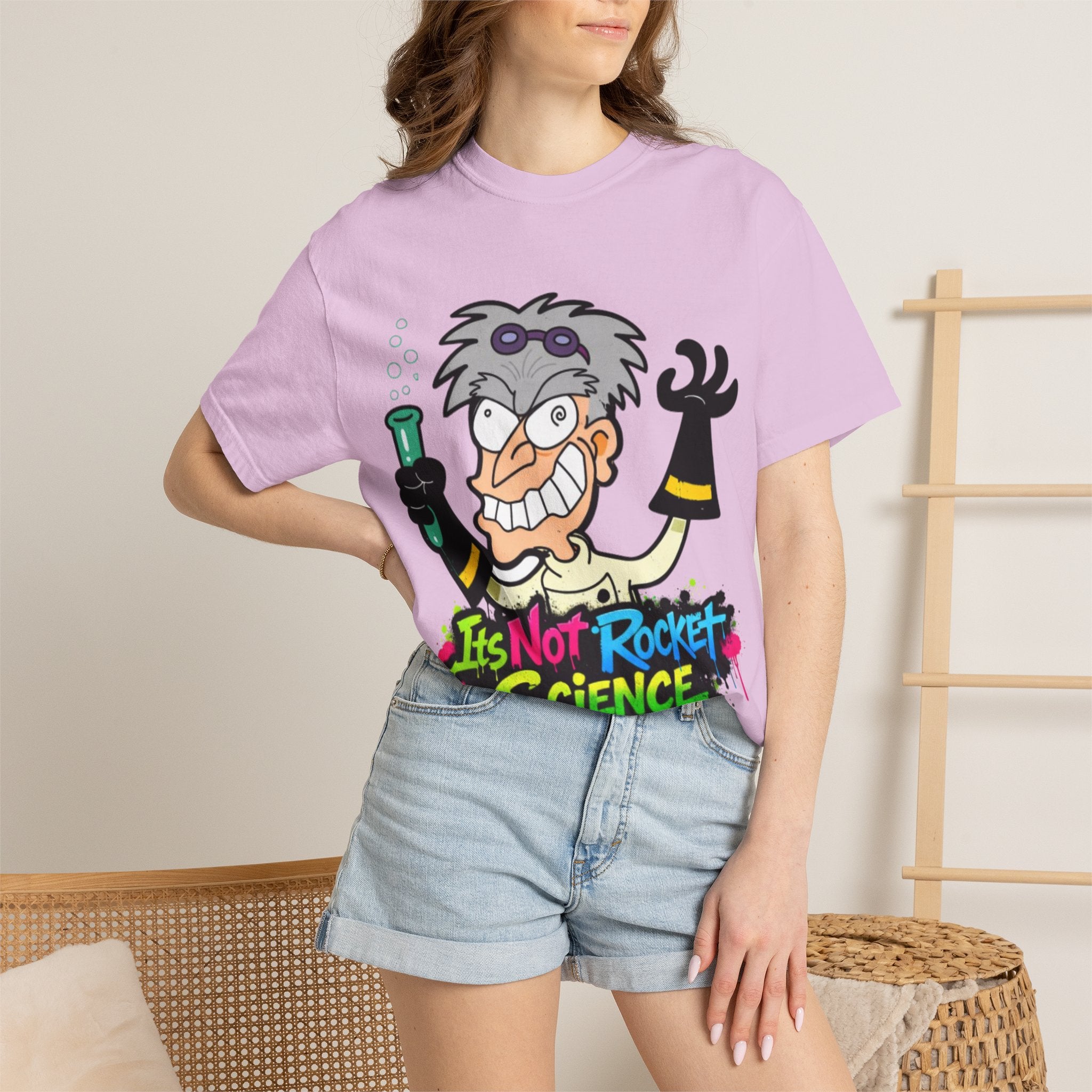 Science Cartoon  Adult T-Shirt — "It's Not Rocket Science" Lab Mad Scientist Tee
