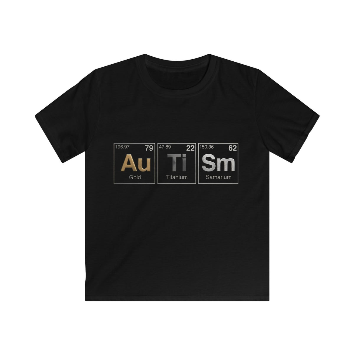 Kids T-shirt — 'Au Ti Sm' Periodic Table Design | Cute Autism Awareness Shirt for Children