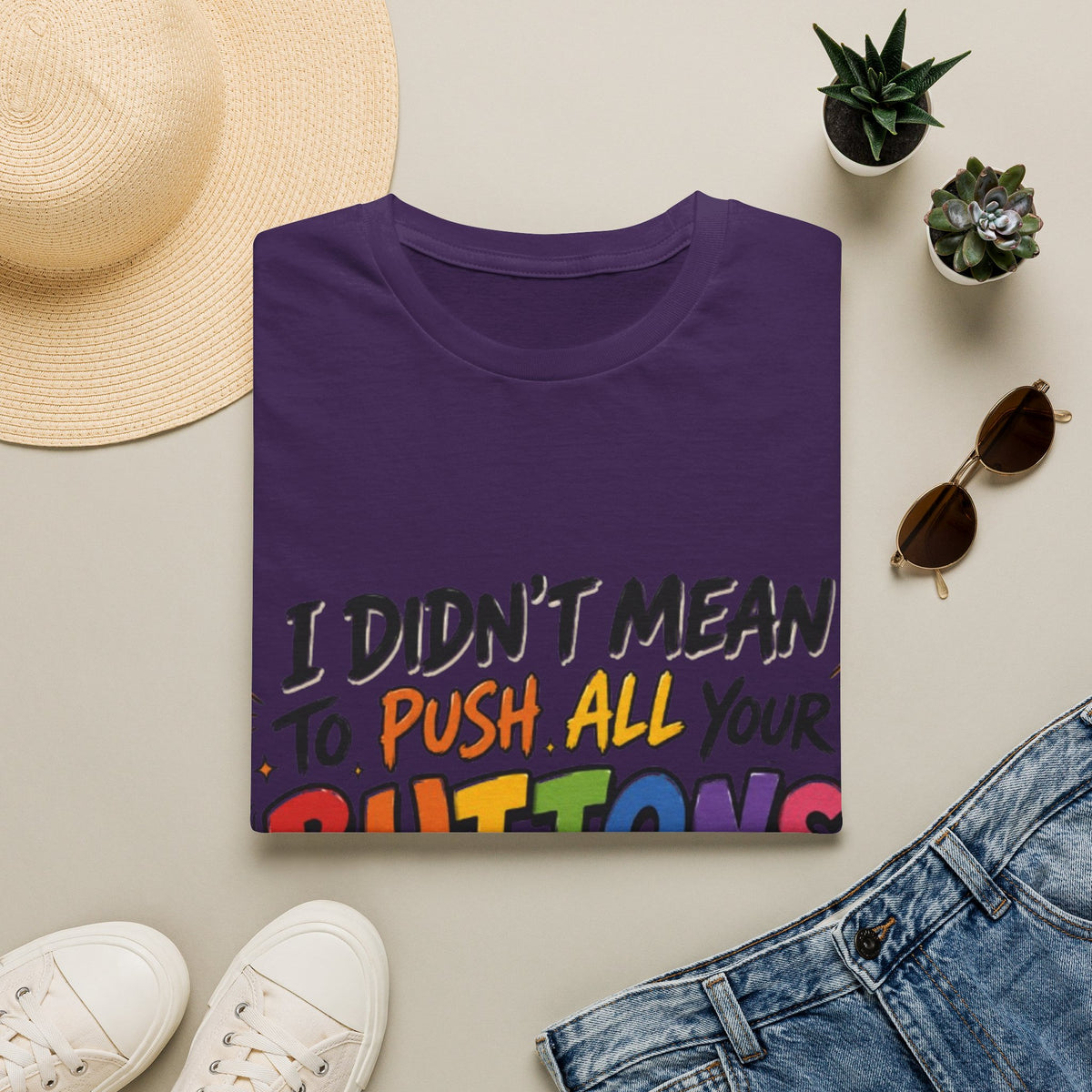 I Didn't Mean to Push All Your Buttons Adult T-Shirt — Funny Colorful Graphic Tee