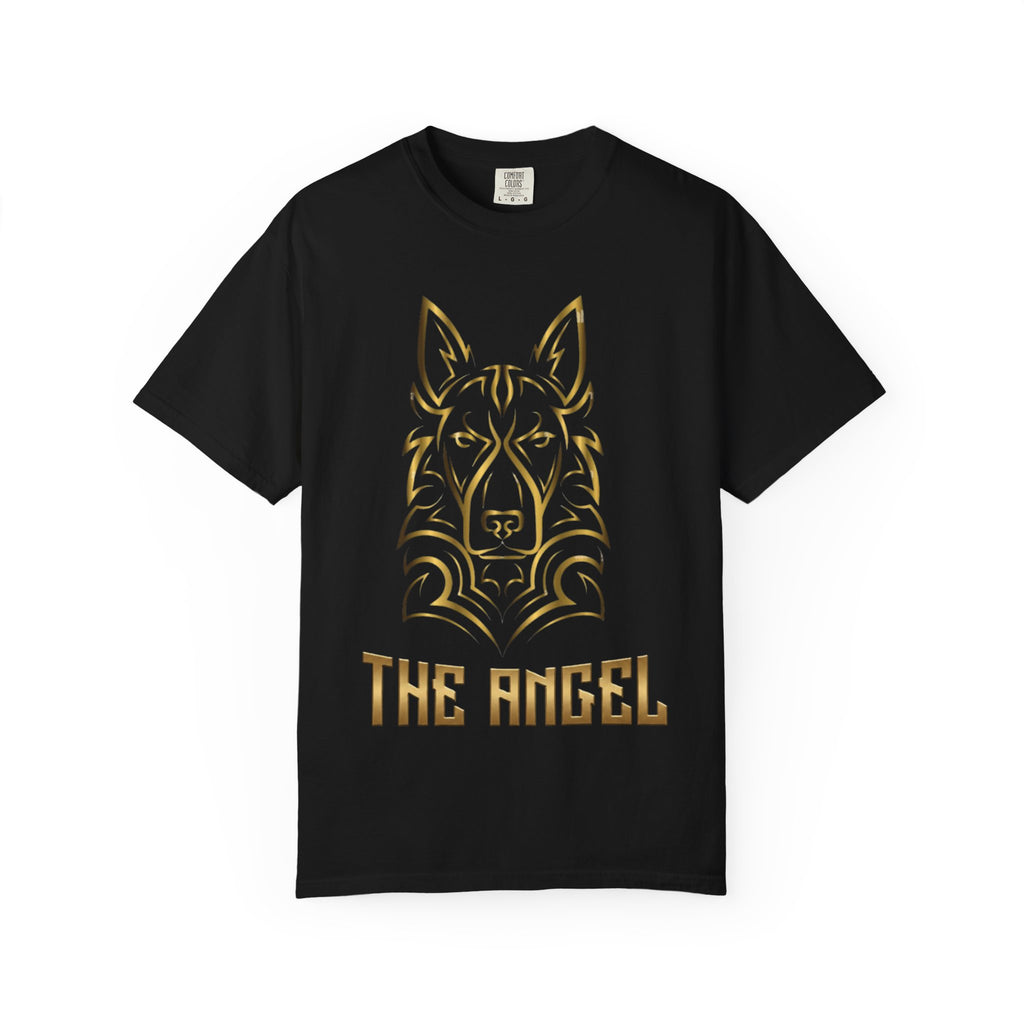 The Angel Wolf Adult T-Shirt — Gold Line Art Graphic Tee