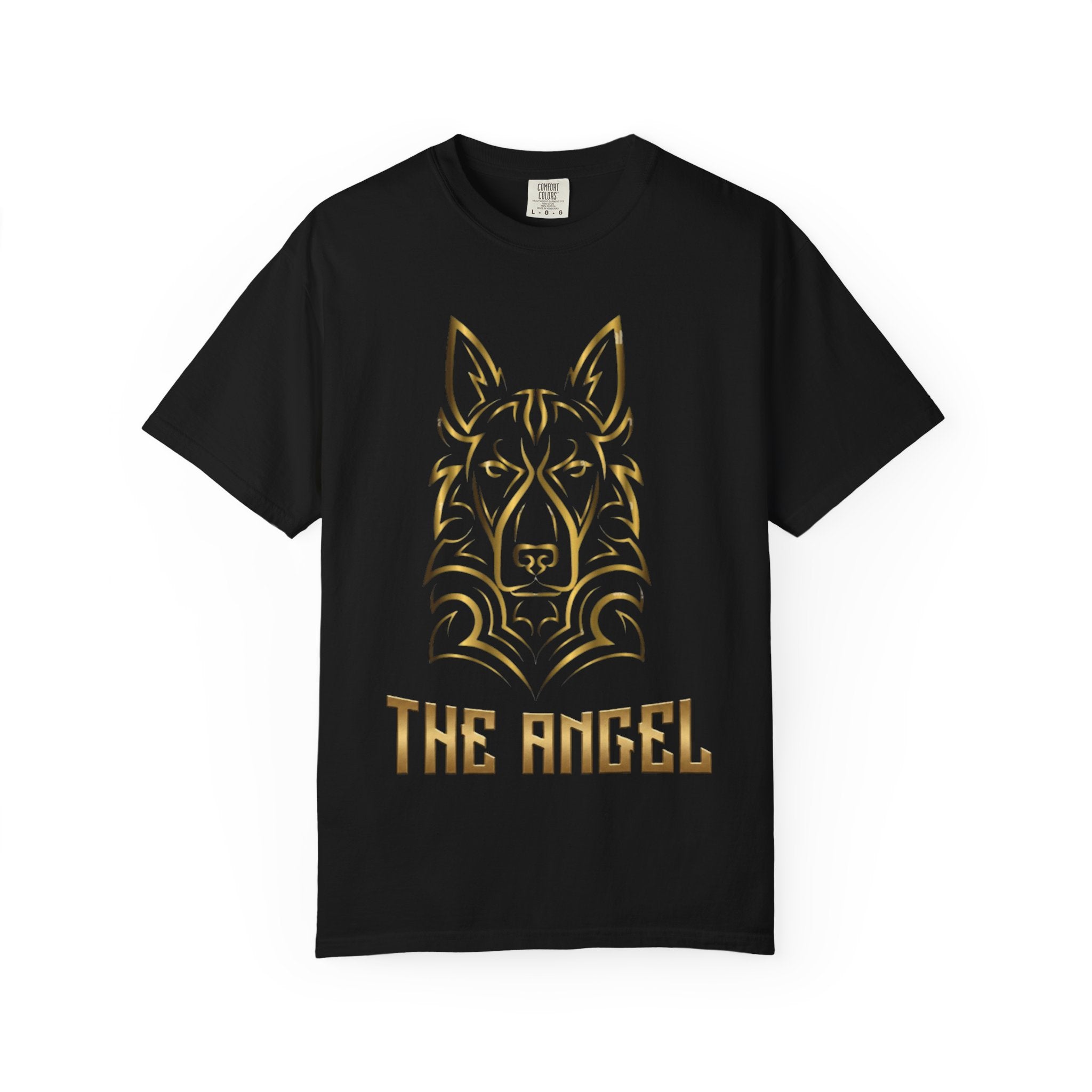 The Angel Wolf Adult T-Shirt — Gold Line Art Graphic Tee