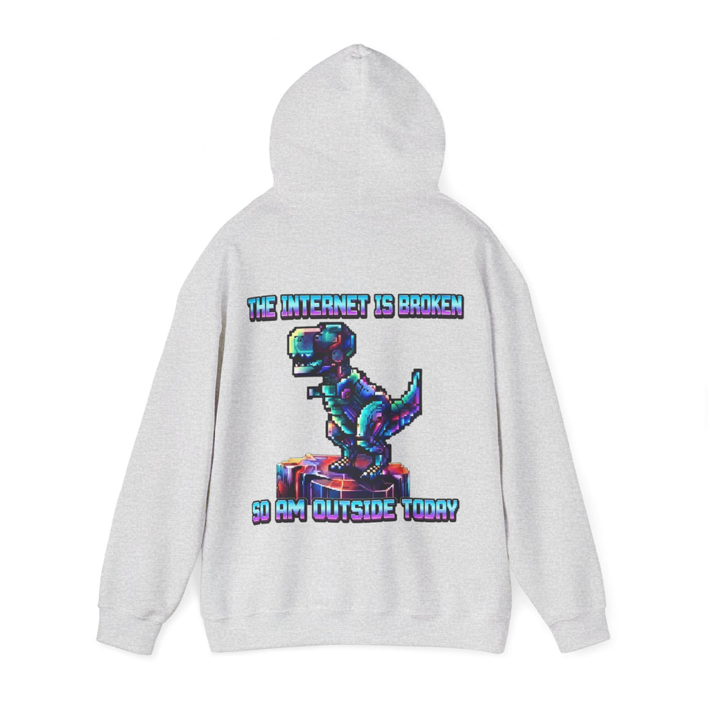 Retro Pixel Dino Adult Hoodie - "The Internet Is Broken So I’m Outside Today"
