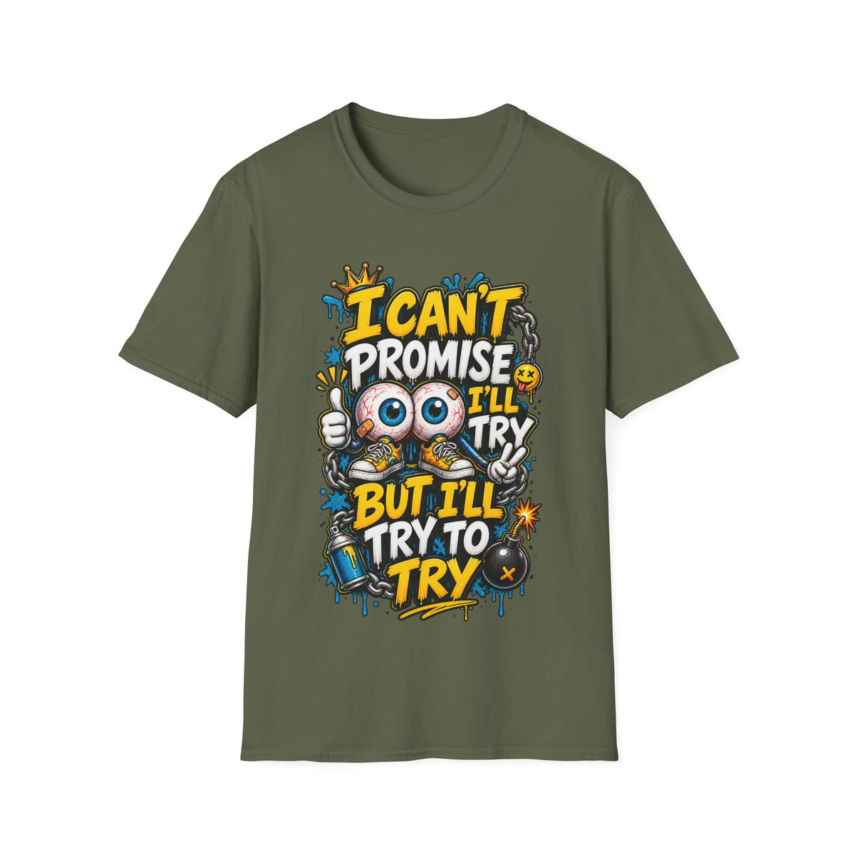 I Can't Promise I'll Try Graphic Adult T-Shirt — Funny Motivational Casual Tee